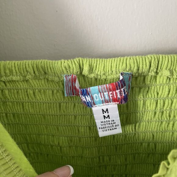 Urban Outfitters Size M Green Big Peasant Puff Sleeve Ribbed Cropped Top - Picture 4 of 8